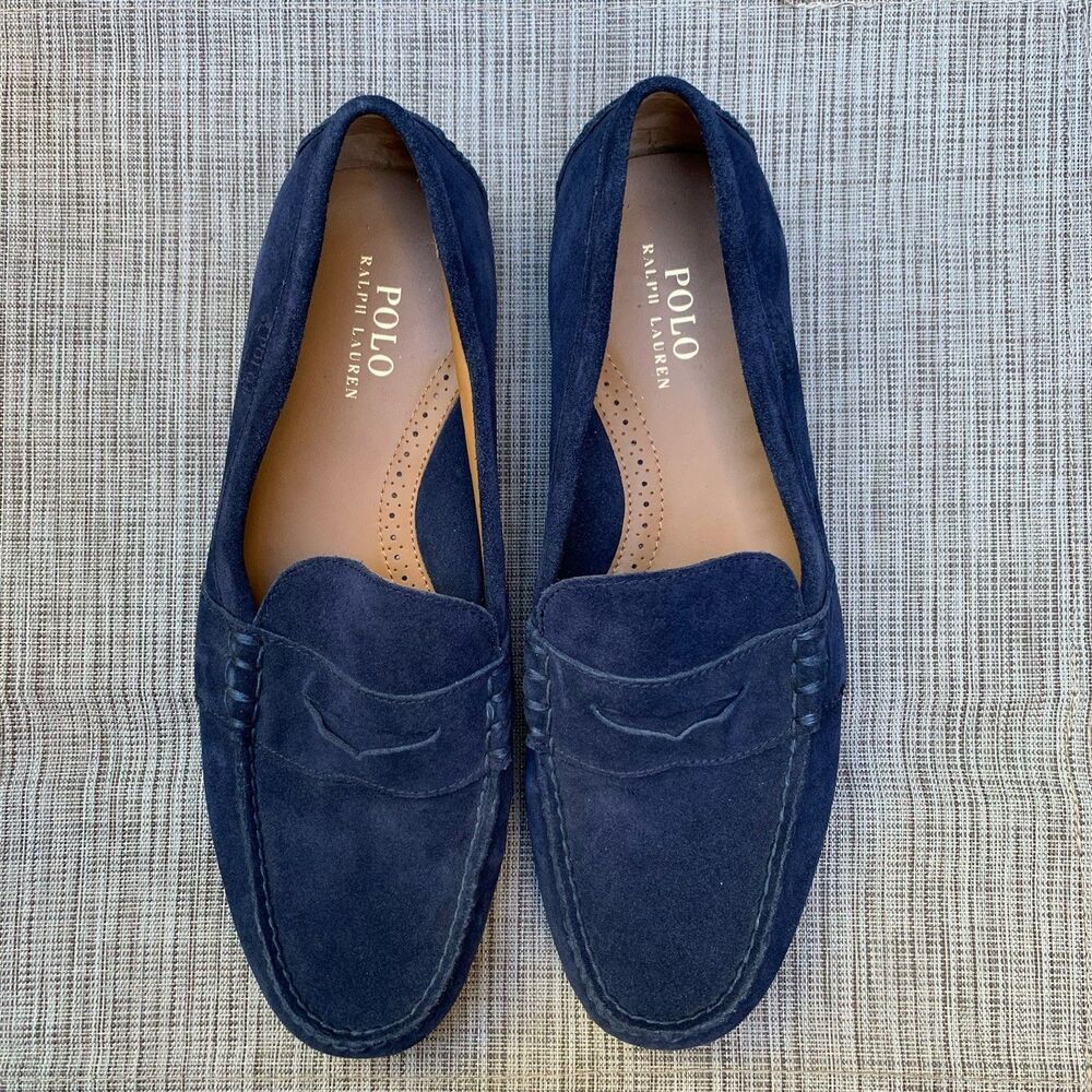 Polo Ralph Lauren Reynold Driver Shoes Navy Blue Suede Penny Loafers Preppy 12D